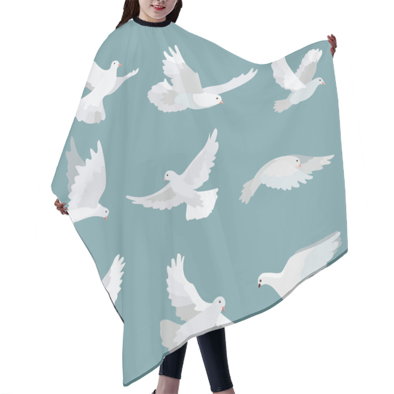 Personality  Set White Doves Peace Isolated On Background. Vector Bird Illustration. Hair Cutting Cape