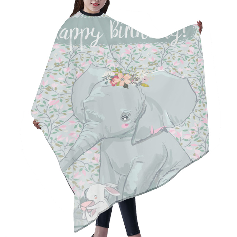 Personality  Cute Elephant With Little Hare Hair Cutting Cape