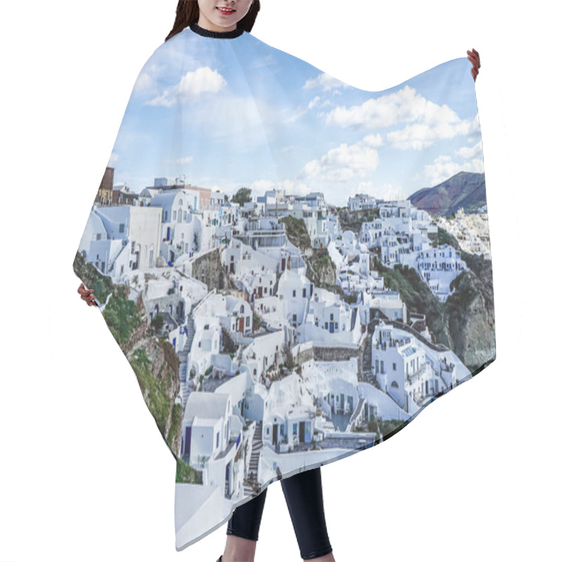 Personality  White Houses On Hill Against Sky With Clouds In Greece  Hair Cutting Cape