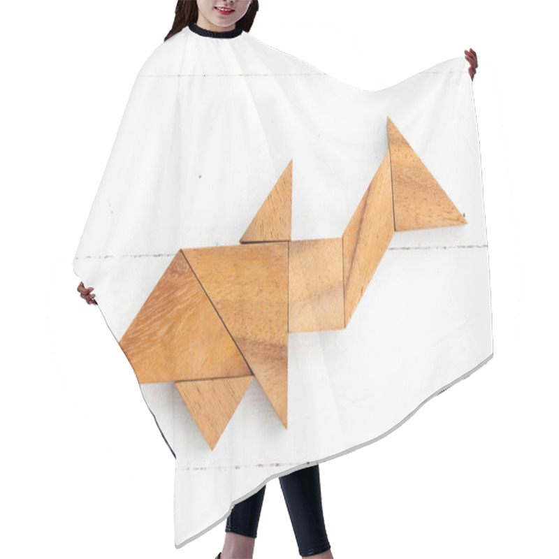 Personality  Wood Tangram Puzzle In Whale, Fish Or Shark Shape On White Wood Background Hair Cutting Cape