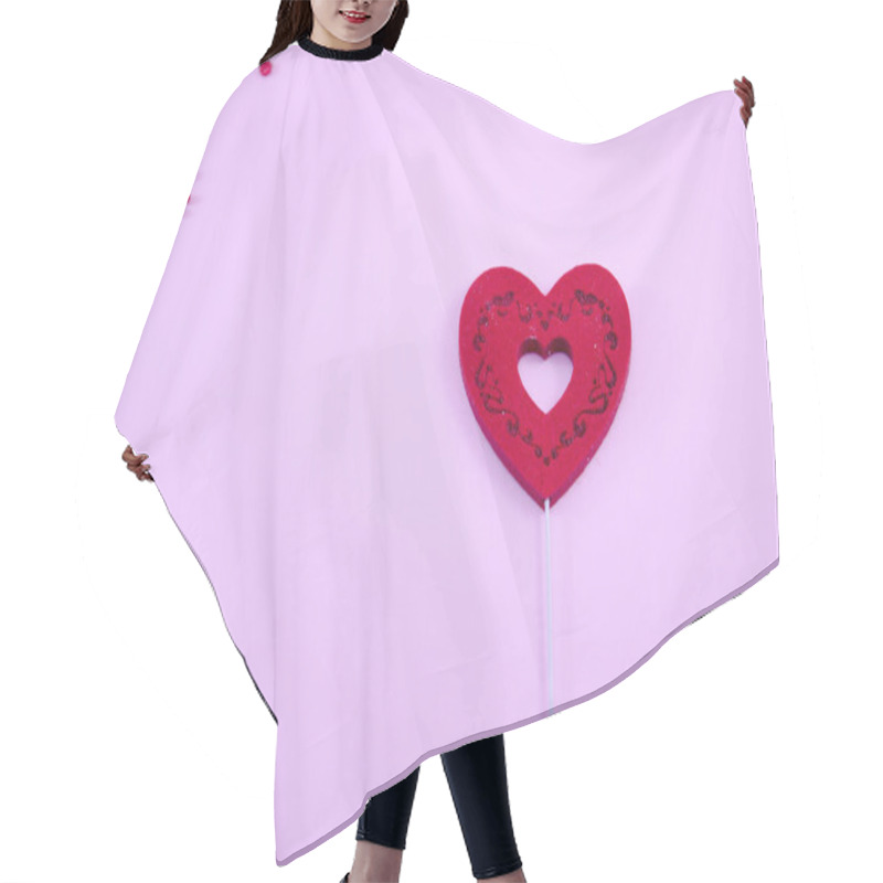 Personality  Red Engraved Heart On Pink Paper Hair Cutting Cape