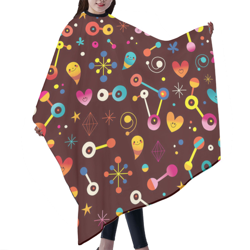 Personality  Cartoon Abstract Art Retro Seamless Pattern With Cute Characters Hair Cutting Cape