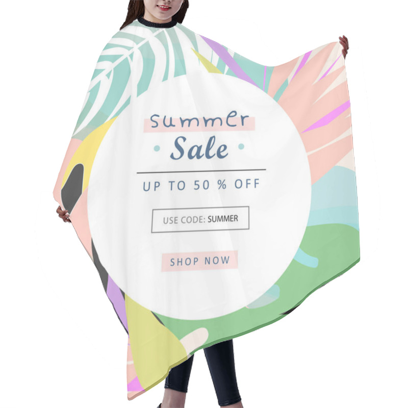 Personality  Tropical Collage Sale Banner In Hawaiian Style With Toucan Bird And Exotic Floral Decoration Elements. Colorful Summer Background For Advertising Made In Vector Hair Cutting Cape