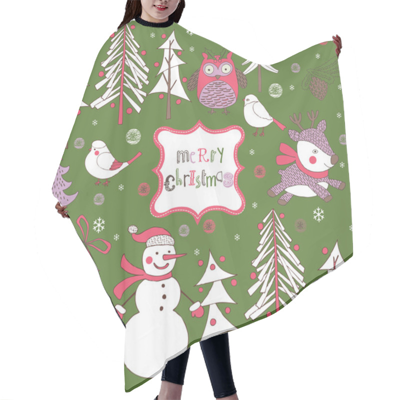 Personality  Christmas Forest With Birds Deer And Snowman Hair Cutting Cape