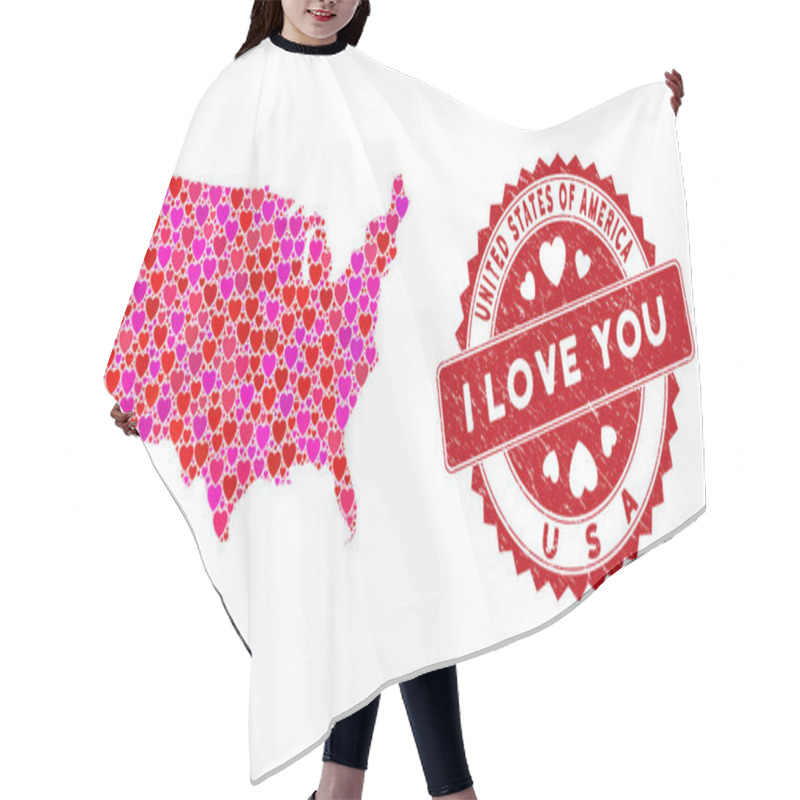 Personality  Love Heart Mosaic USA With Alaska Map With Grunge Seal Hair Cutting Cape