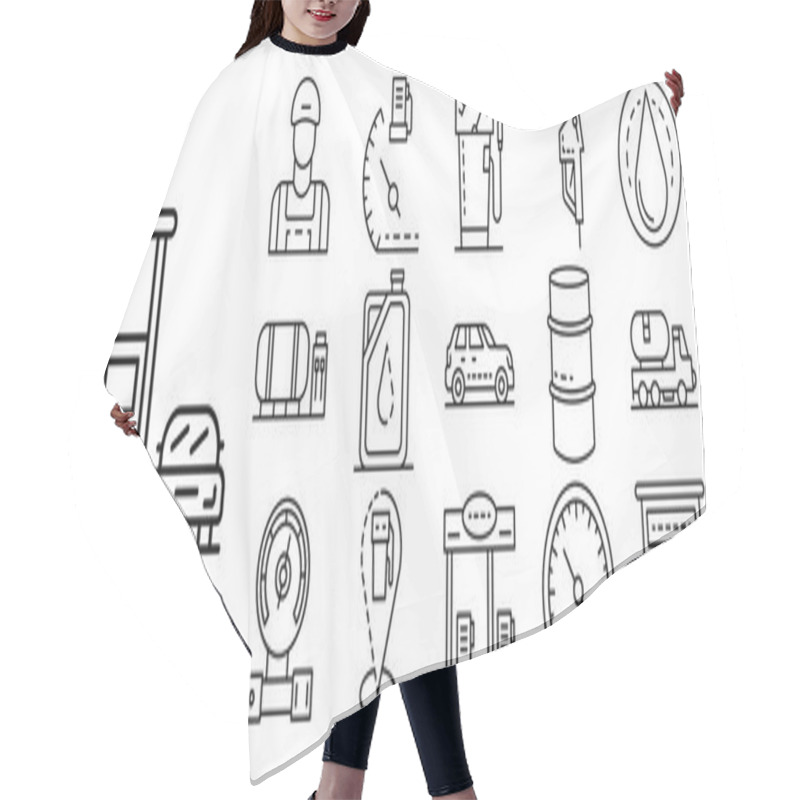 Personality  Petrol Station Icon Set, Outline Style Hair Cutting Cape