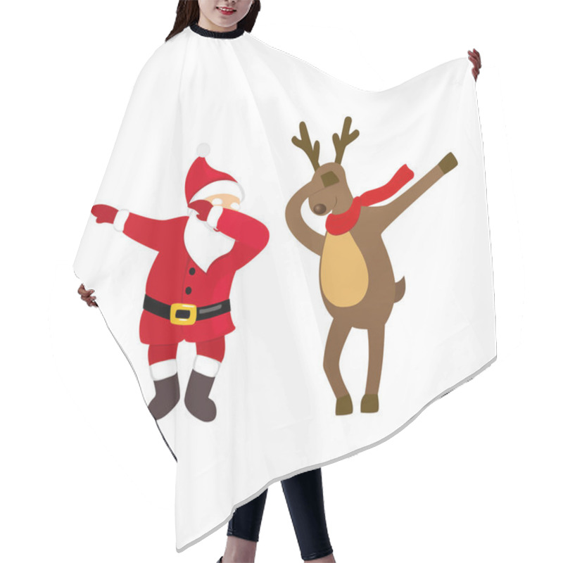 Personality  Funny Santa And Deer Dancing Dab Move, Quirky Cartoon Comic Characters. Hair Cutting Cape