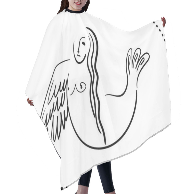 Personality  Mythological Sirin Bird Half-woman Half-bird In Black Contour On A White Background Hair Cutting Cape