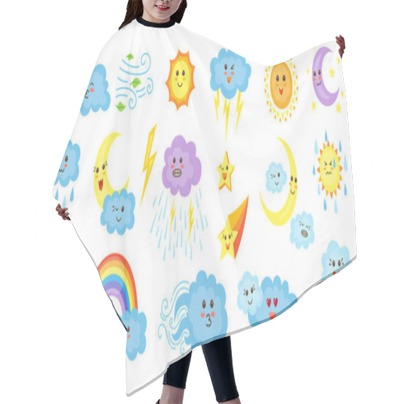 Personality  Weather Cartoon Characters Set Cute Kawaii Symbol Hair Cutting Cape