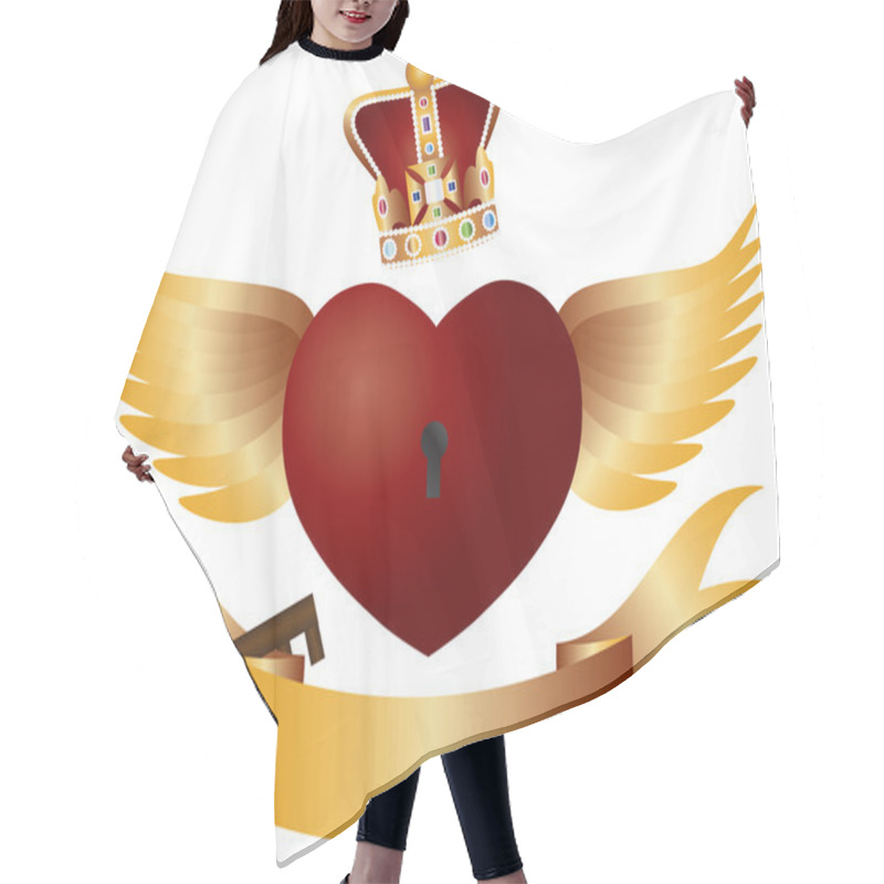 Personality  Flying Heart With Crown Jewels And Key Illustration Hair Cutting Cape