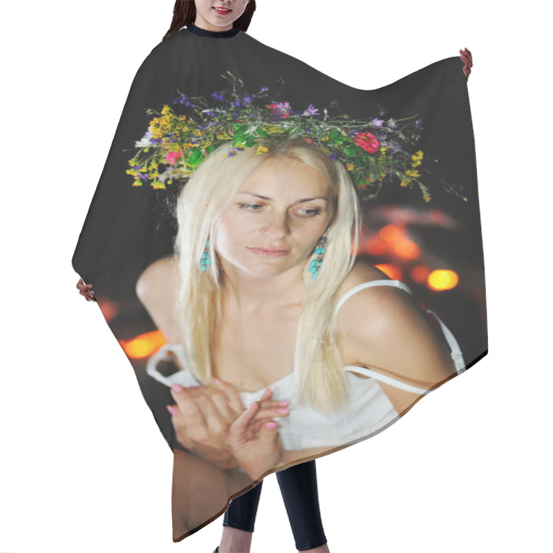 Personality  Ukrainian Girl With A Wreath Of Flowers On Her Head Against A Ba Hair Cutting Cape