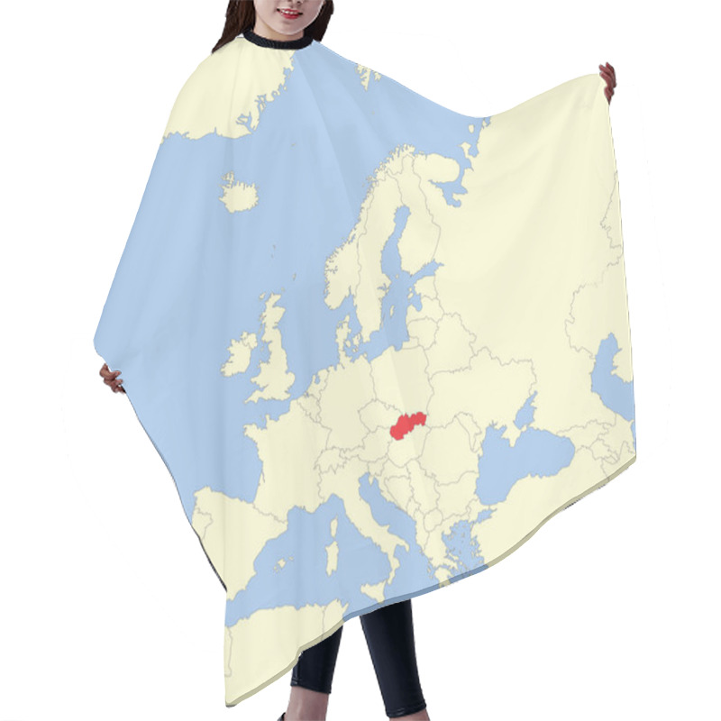 Personality  Red CMYK National Map Of SLOVAKIA Inside Detailed Beige Blank Political Map Of European Continent On Blue Background Using Mollweide Projection Hair Cutting Cape