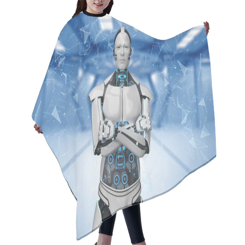 Personality  A Robot With Crossed Hands In A Futuristic Room. 3d Illustration. Hair Cutting Cape