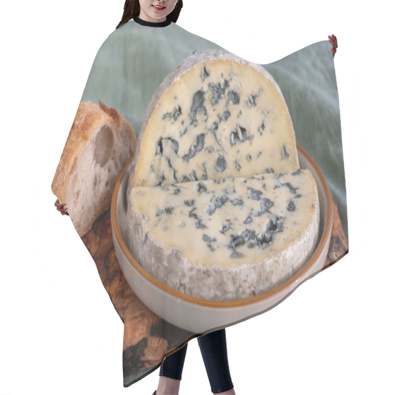 Personality  Cheese Collection, Piece Of French Blue Cheese Auvergne Or Fourme D'ambert Close Up. Hair Cutting Cape