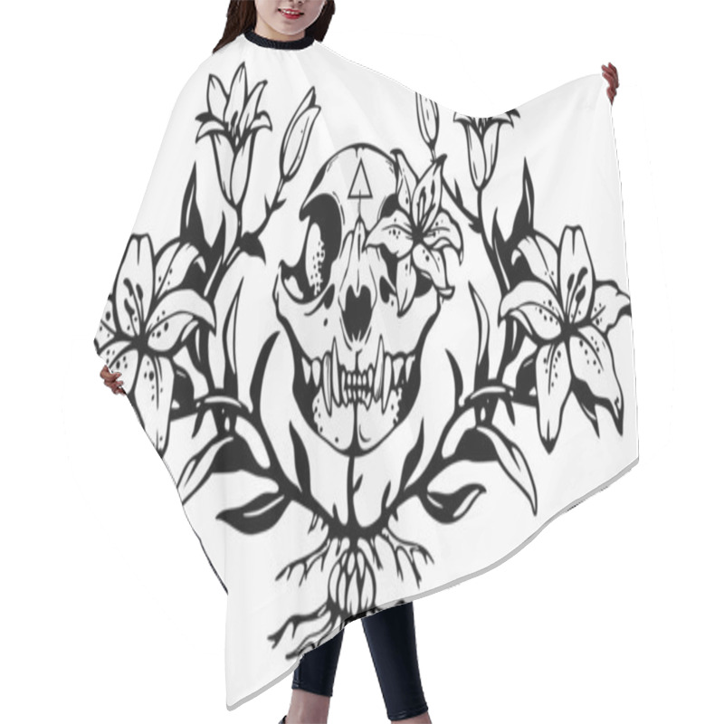 Personality  The Composition Of The Cat's Skull And Lily Flowers Hair Cutting Cape