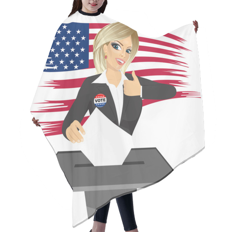 Personality  Blonde Businesswoman Putting Ballot In Vote Box Hair Cutting Cape