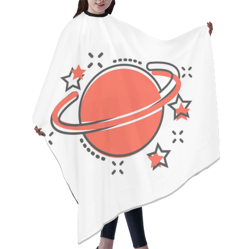 Personality  Saturn Icon In Comic Style. Planet Vector Cartoon Illustration O Hair Cutting Cape