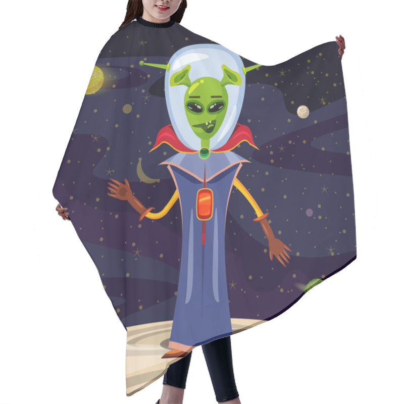 Personality  Alien In A Spacesuit, Cartoon Style, Background Space, Vector Isolated Hair Cutting Cape