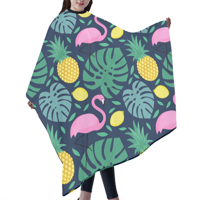 Personality  Seamless Pattern With Flamingo, Pineapple, Lemon And Green Palm Leaves Hair Cutting Cape