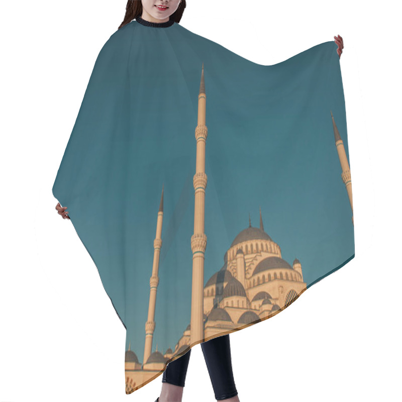 Personality  Blue, Cloudless Sky Over Mihrimah Sultan Mosque With High Minarets, Istanbul, Turkey Hair Cutting Cape