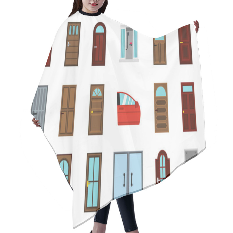 Personality  Door Icon Set, Flat Style Hair Cutting Cape