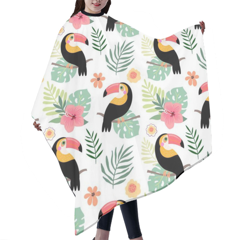 Personality  Summer Seamless Pattern With Toucans And Hibiscus, Tropical Design Hair Cutting Cape