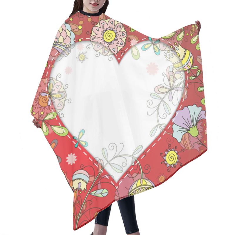 Personality  Frame With Floral Pattern And Heart Doodle Style Hair Cutting Cape