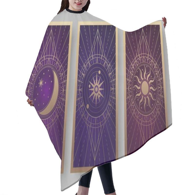 Personality  Tarot Cards Back Set With Golden Crescent, Sun, And Star Symbols Hair Cutting Cape