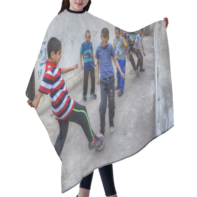 Personality  Iranian Children Playing Football In A Courtyard, Shiraz, Iran. Hair Cutting Cape