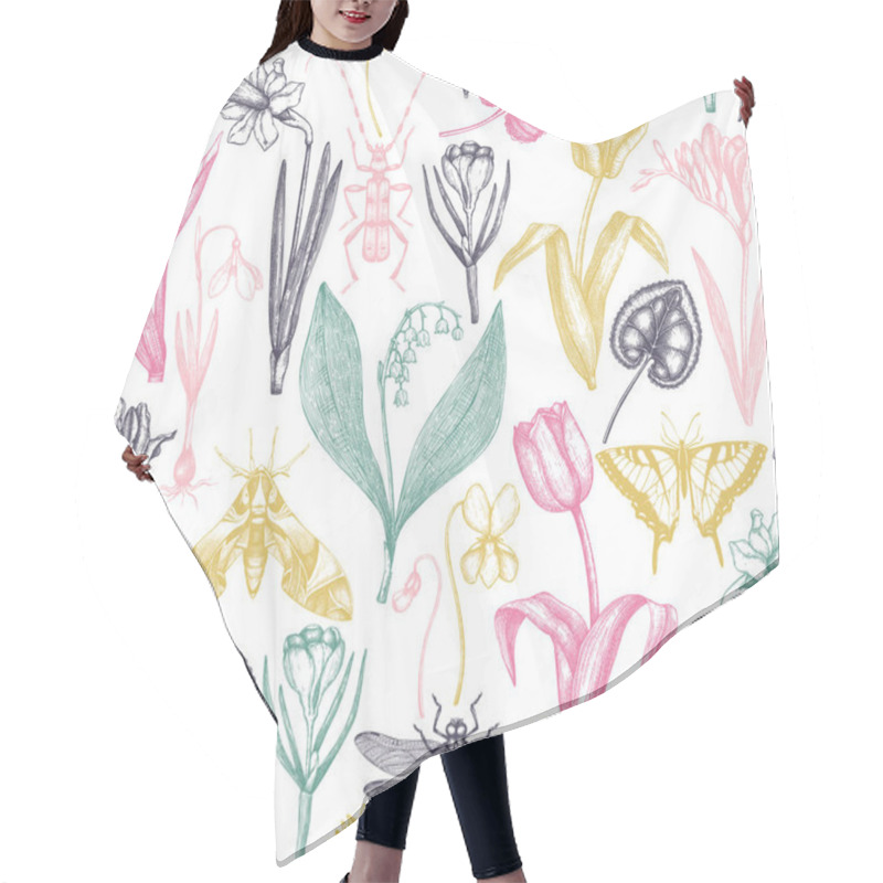 Personality  Hand Drawn Spring Flowers Hair Cutting Cape