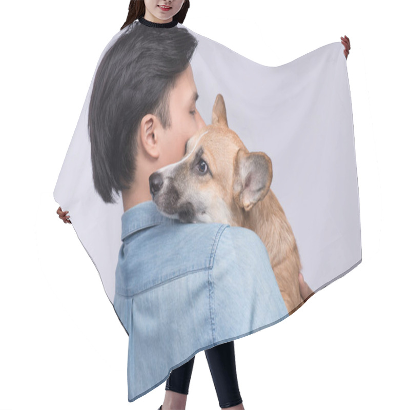 Personality  Man Hugging His Dog Hair Cutting Cape