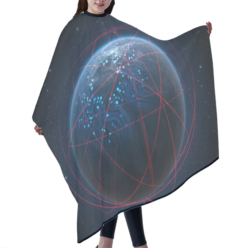 Personality  Planet With Illuminated Network And Light Trails Hair Cutting Cape