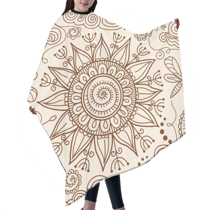 Personality  Vector Seamless Henna Mehndi Doodle Pattern Hair Cutting Cape