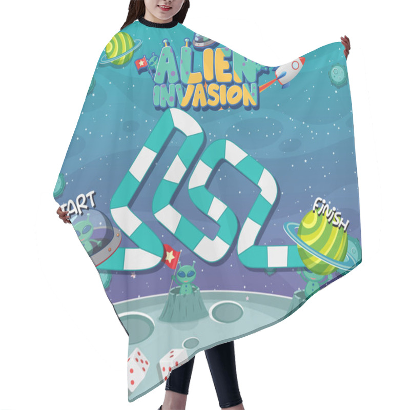 Personality  Game Template With Aliens On Planet In Background Illustration Hair Cutting Cape