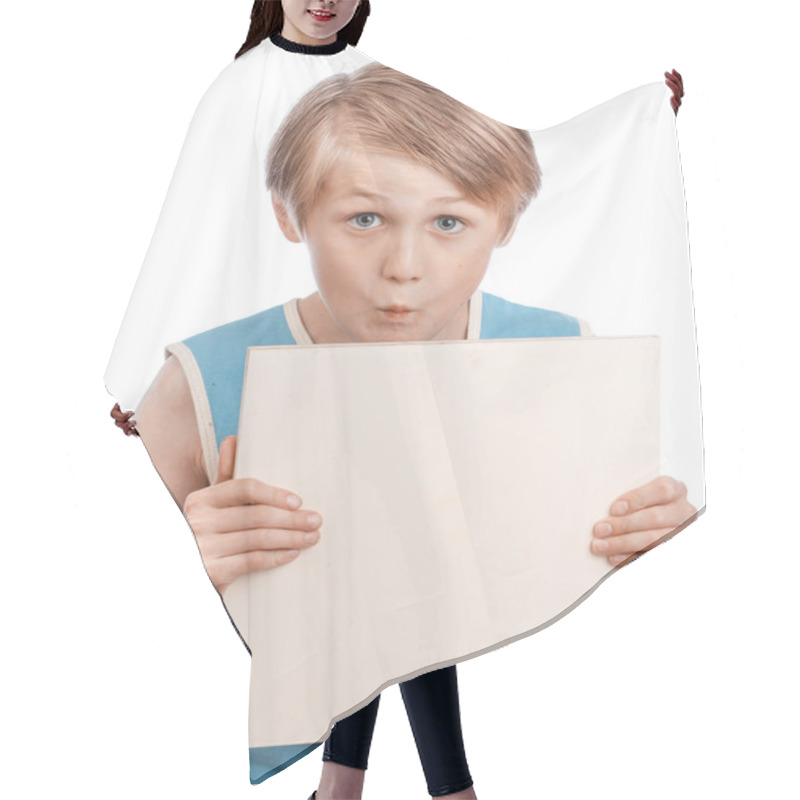 Personality  Boy On A White Background With Blank Boad Hair Cutting Cape