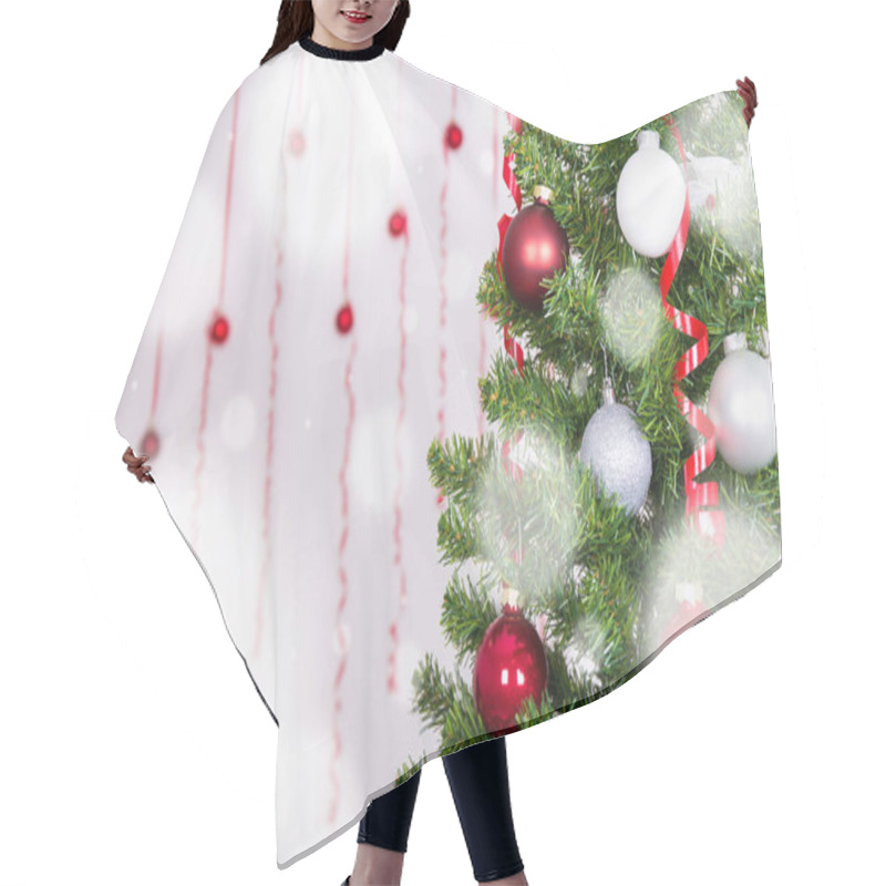 Personality  Christmas Background - Close Up Of Christmas Tree With White And Red Balls Hair Cutting Cape