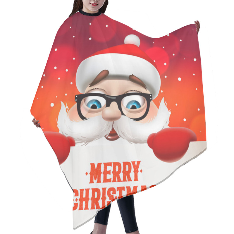 Personality  Santa Claus With Big Signboard. Merry Christmas Lettering Design. Creative Typography For Holiday Greeting, Vector Illustration. Hair Cutting Cape