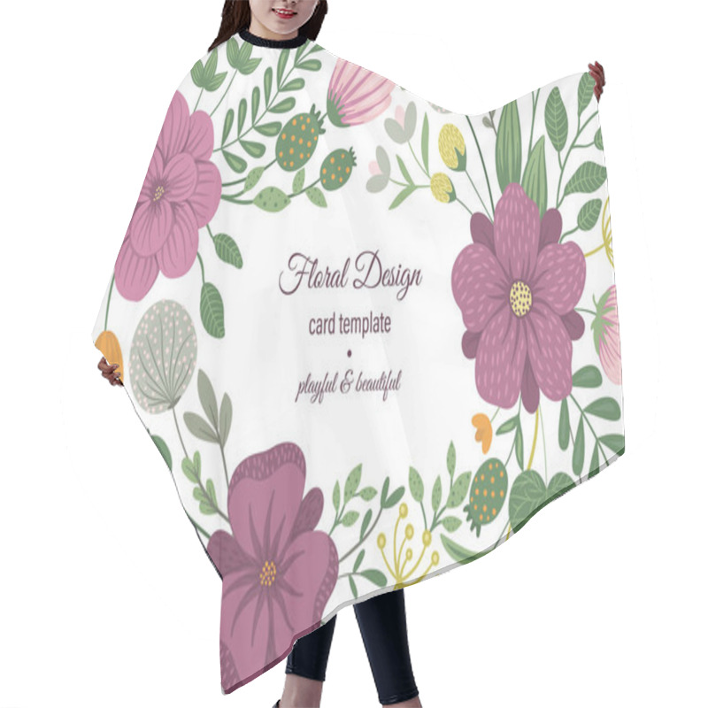 Personality  Vector Card Template With Floral Elements. Design With Flowers Hair Cutting Cape