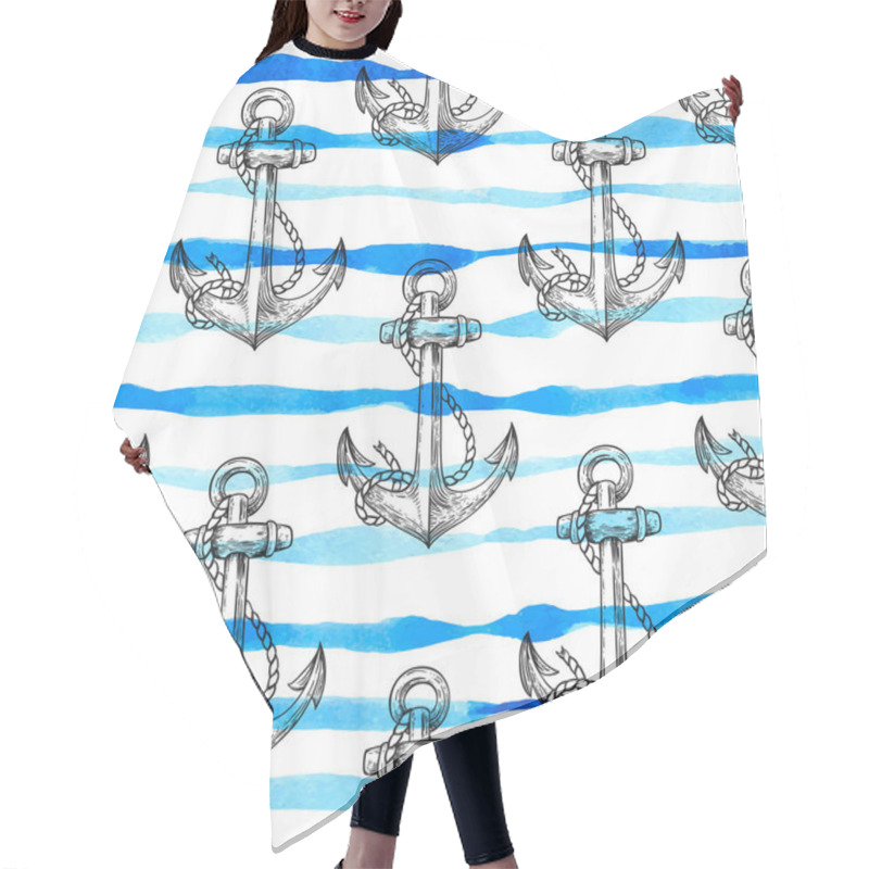 Personality  Marine Seamless Pattern With Anchor Hair Cutting Cape