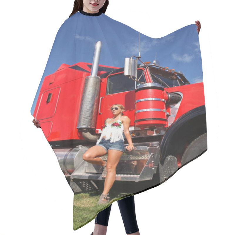 Personality  Woman And Red Truck Hair Cutting Cape