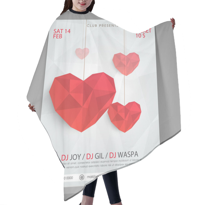 Personality  Happy Valentines Day Party Flyer, Banner Or Template With Red Abstract Hearts. Hair Cutting Cape