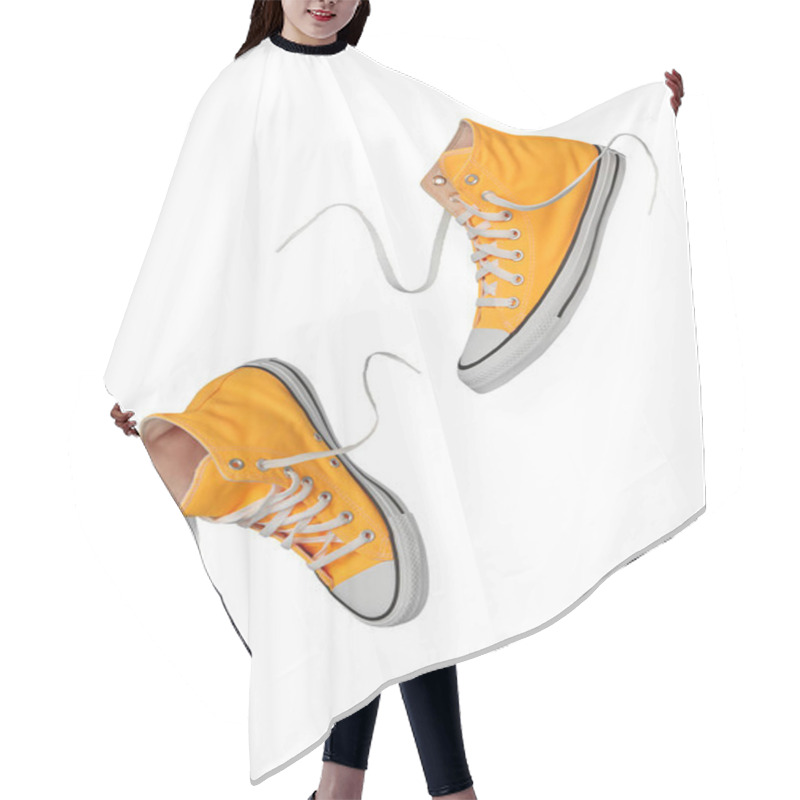 Personality  Yellow Canvas Shoes On White Hair Cutting Cape