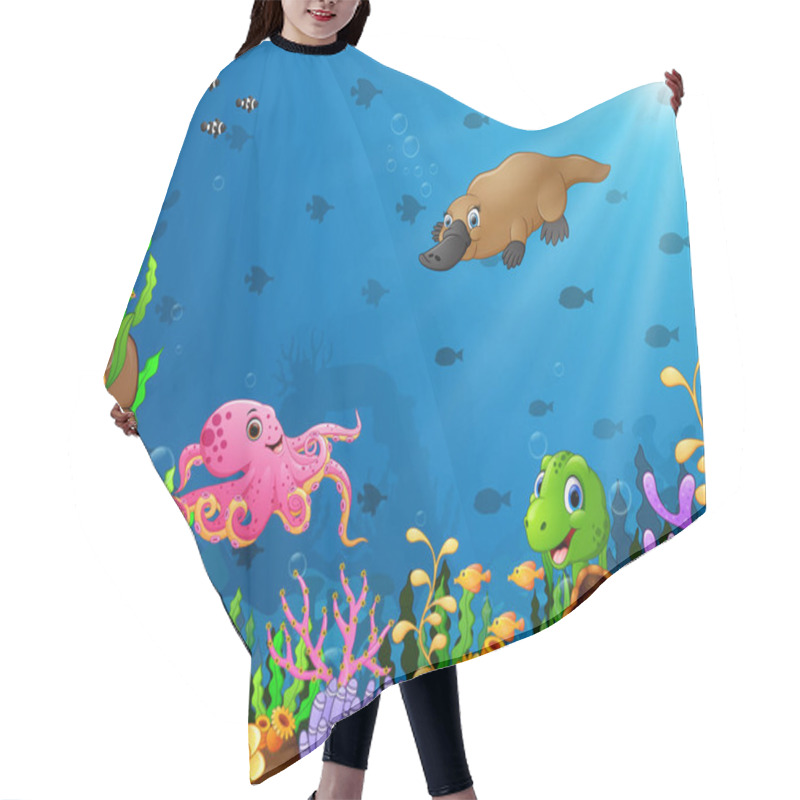 Personality  Cartoon Tropical Animal With Beautiful Underwater World Hair Cutting Cape