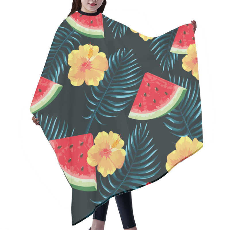 Personality  Tropical Flowers With Watermelon And Leaves Background Hair Cutting Cape