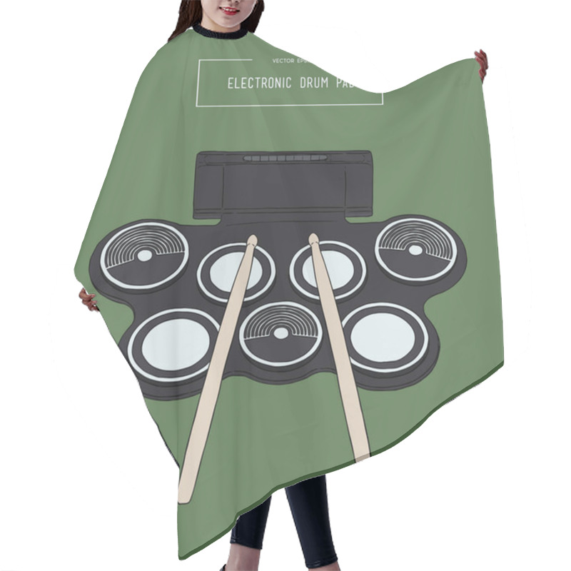 Personality  Electronic Drum Pad Kit  Sketch Vector. Hair Cutting Cape