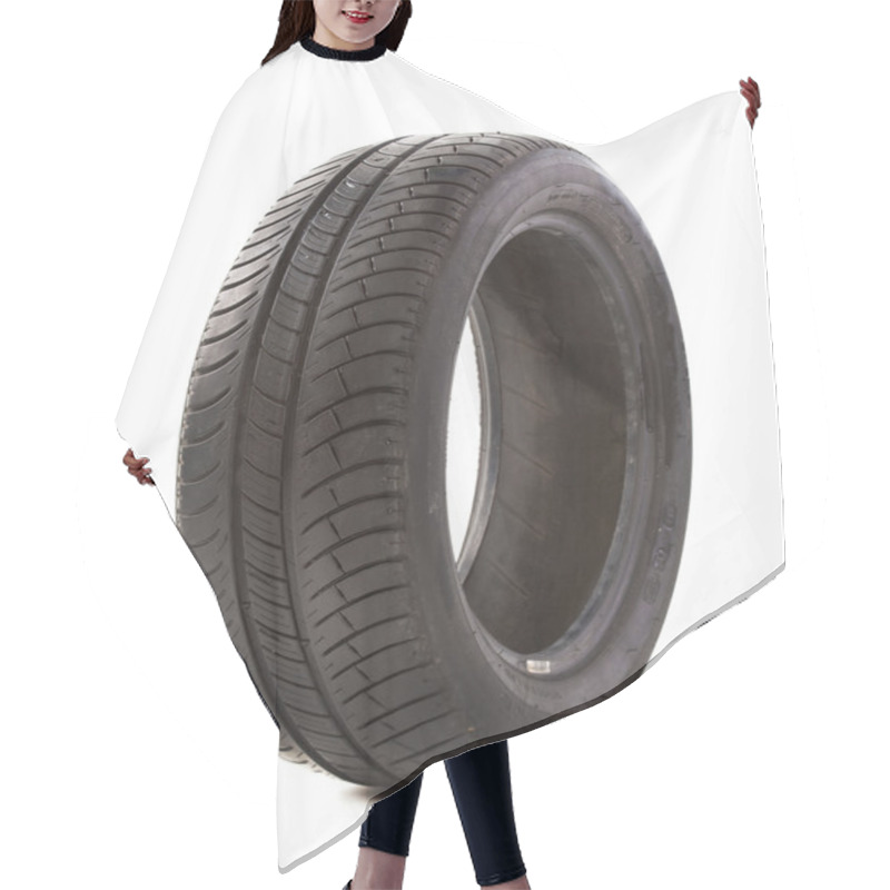 Personality  Used Tire On White Hair Cutting Cape