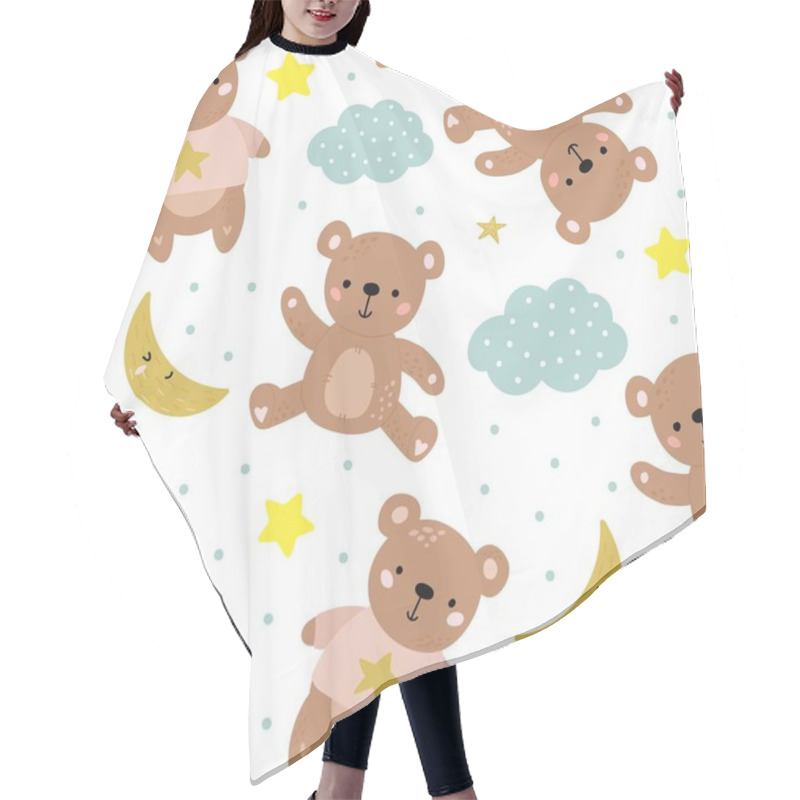 Personality  Seamless Pattern Featuring Adorable Teddy Bears, Stars, Clouds, And Crescent Moons On A White Background Hair Cutting Cape