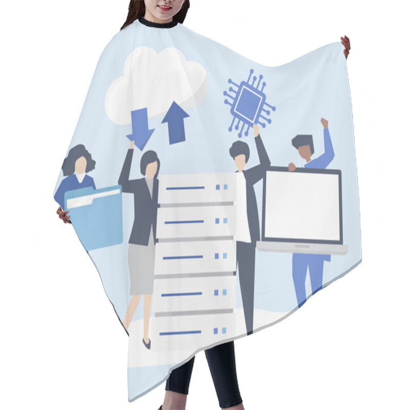 Personality  Characters Of People With Data Storage Icons Illustration Hair Cutting Cape