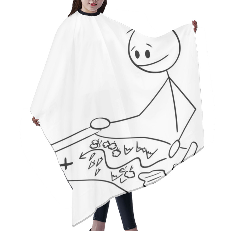 Personality  Adventurer Examining Old Treasure Map, Vector Cartoon Stick Figure Illustration Hair Cutting Cape