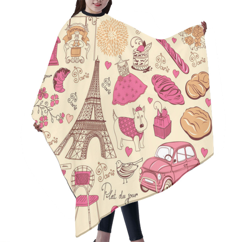 Personality  Collection Of Symbols Of Paris. Hand Drawing. Hair Cutting Cape